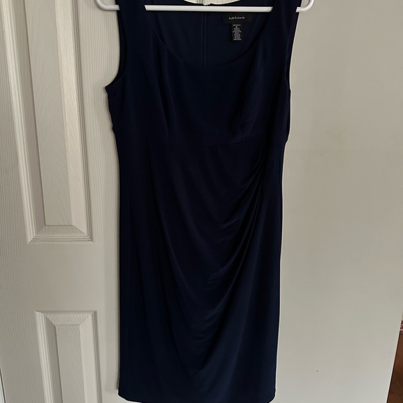 Beautiful Modest R&M Richards Navy Long Sleeve Dress with Embellished Neckline - Picture 2 of 11